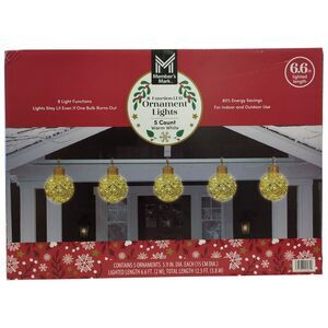 Member's Mark 5ct Jumbo Mercury Ornament LED Lights, 6.6' Length, Warm White